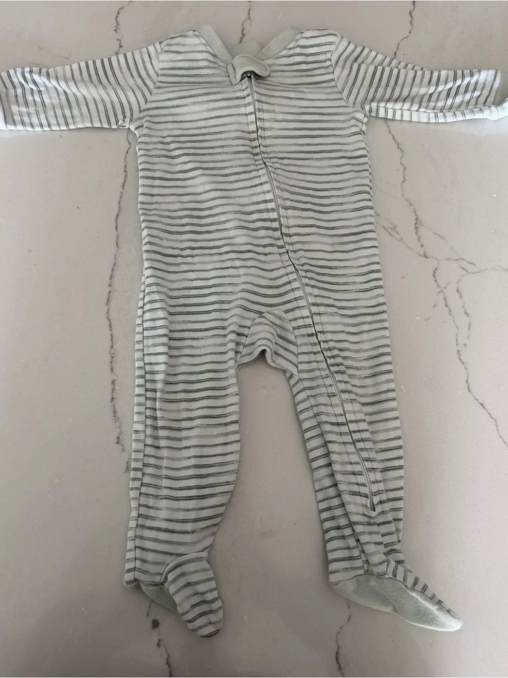 Honest Brand Striped Green & White Footed One-Piece for Kids/ 6-9M